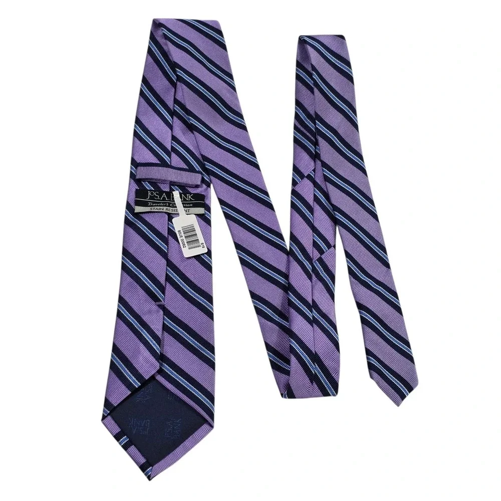Jos. A. Bank Striped Silk Dress Tie Traveler's Collection Stain Resistant Purple